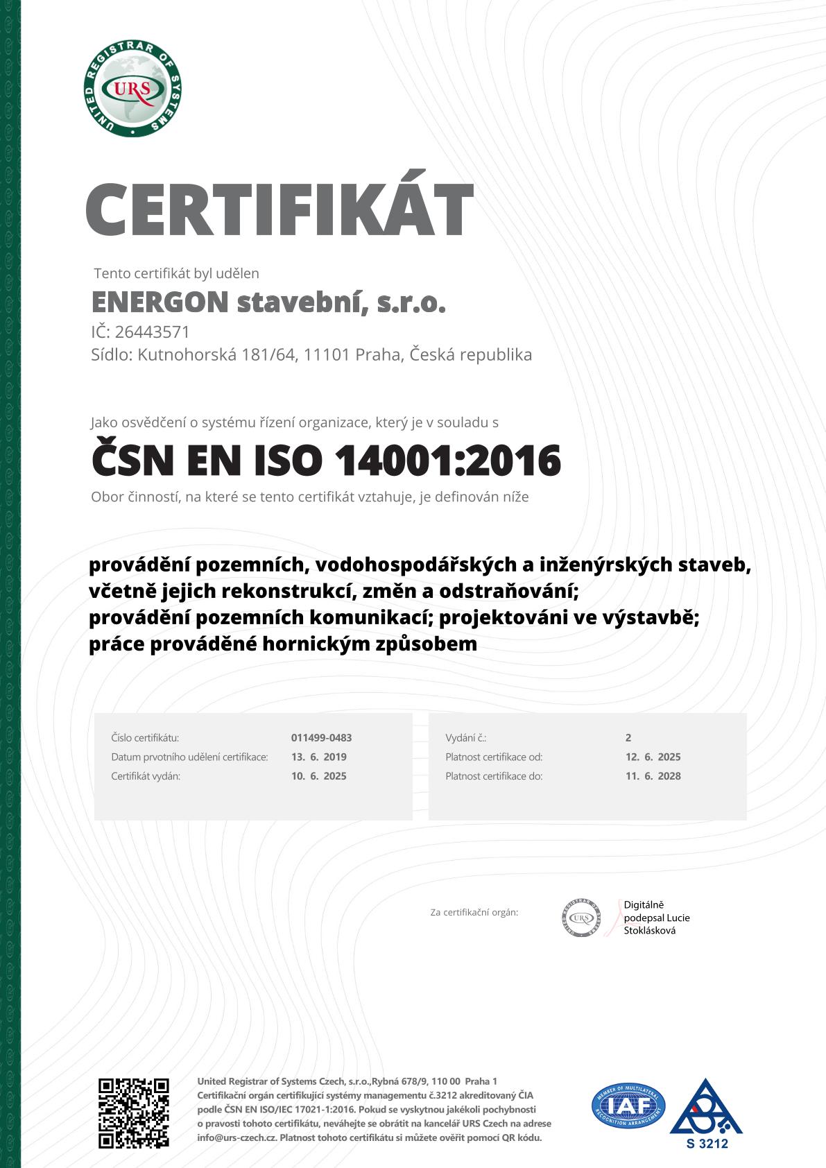 ENERGON stavební, s.r.o. cert ISO 14001 CZ-1